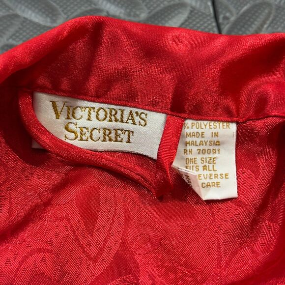 Victoria's Secret Robe Women One Size Red Satin Jacquard Print Casual Open Front - Picture 6 of 9